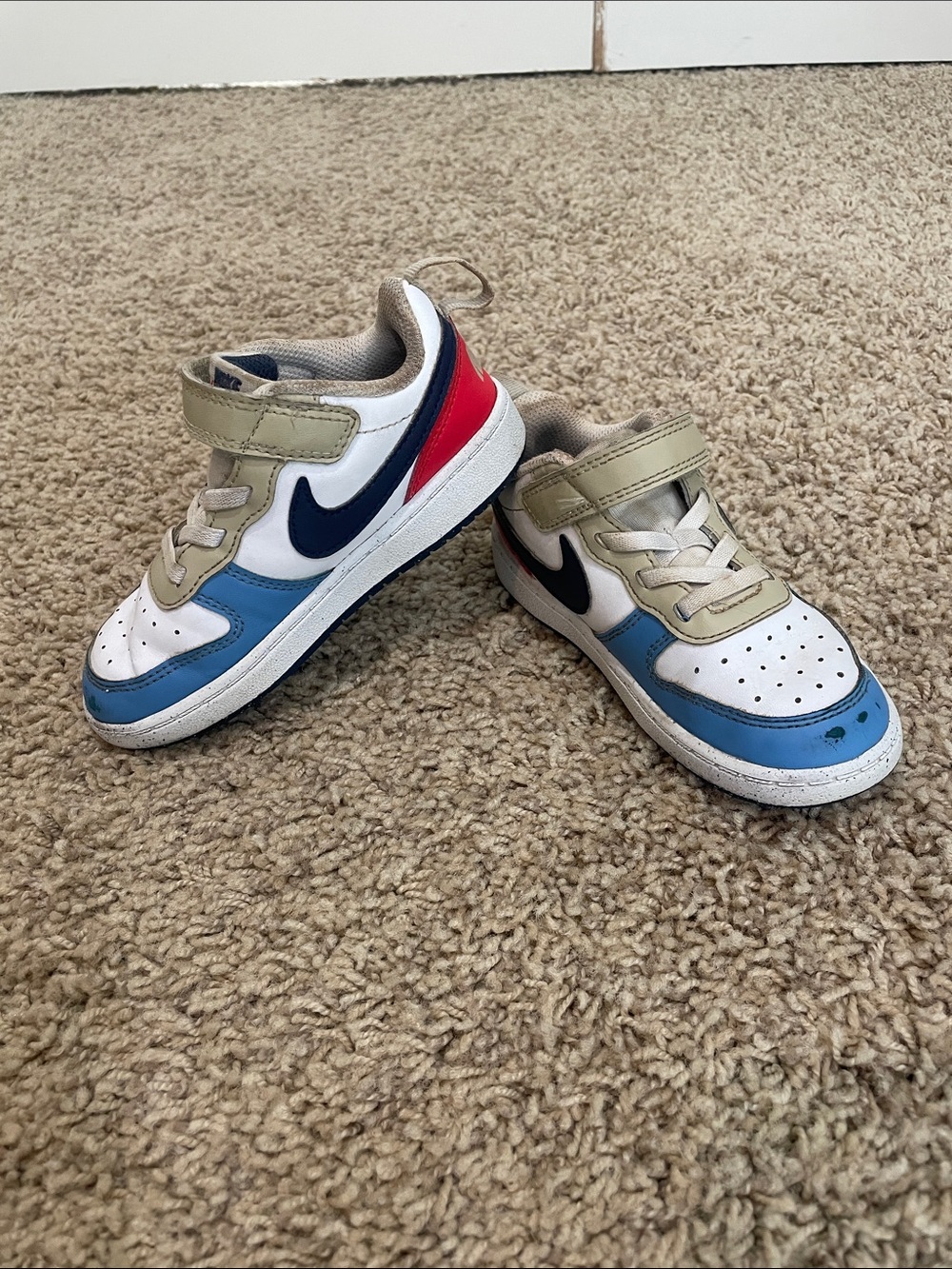 Nike Kids White/Blue/Navy/Red Court Borough Low Re-Craft Sneakers